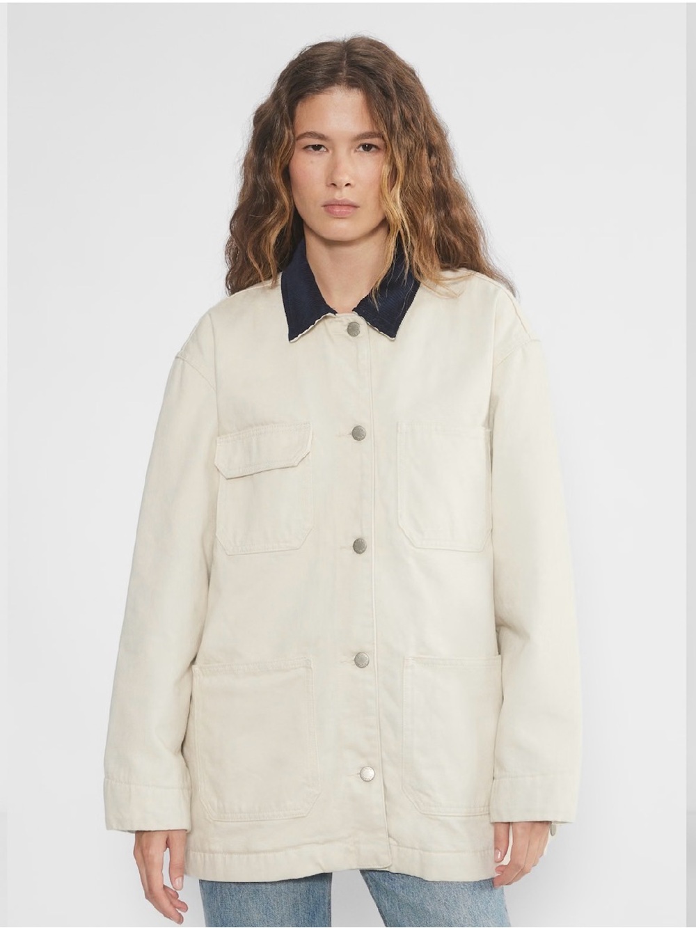 Aritzia Cream Utility Jacket with Black Contrast Collar